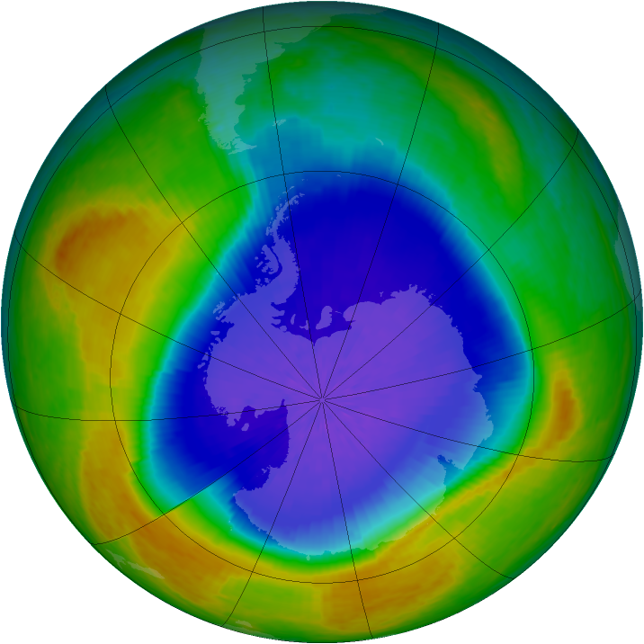 Antarctic ozone map for 01 October 2004